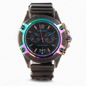 Versace Icon Active Chronograph Black Dial Grey Silicone Strap Watch for Men - VEZ701022