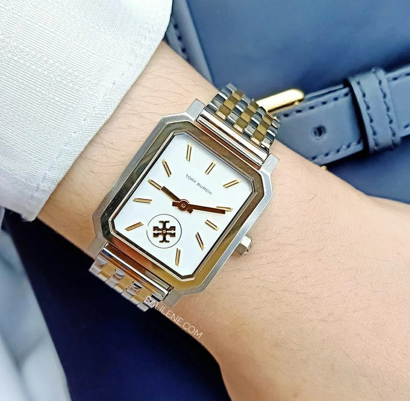 Tory Burch Robinson White Dial Two Tone Steel Strap Watch for Women - TBW1501