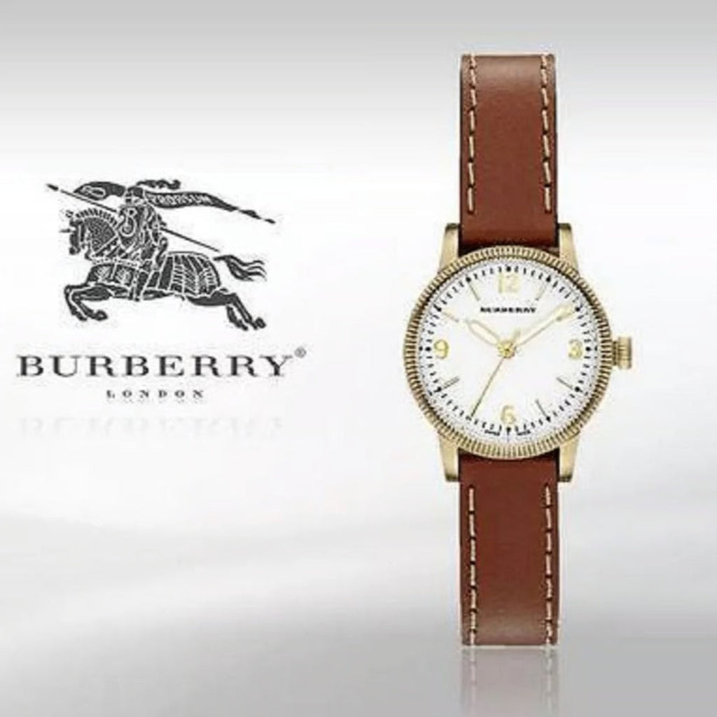 Burberry The Utilitarian White Dial Brown Leather Strap Watch for Women - BU7865
