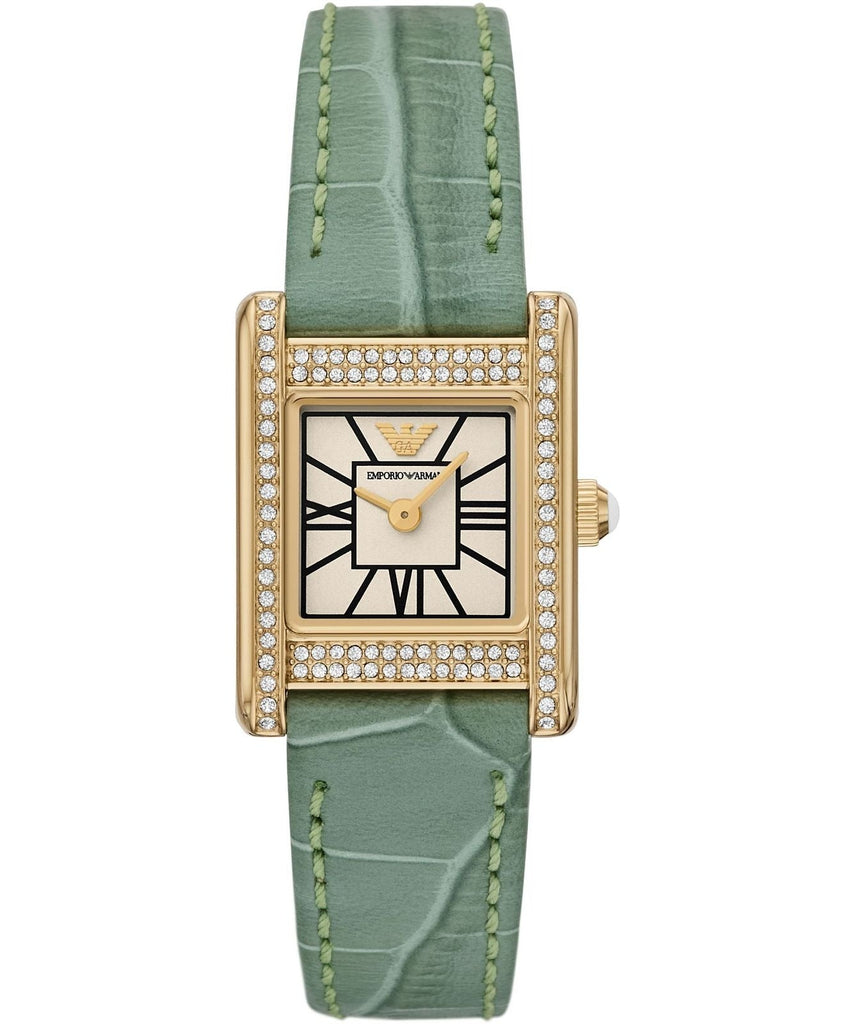 Emporio Armani Classic White Dial Green Leather Strap Watch for Women - AR11661