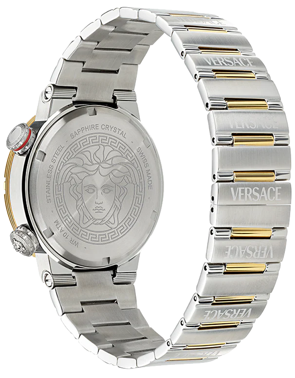 Versace Greca Logo Diver Quartz Green Dial Two Tone Steel Strap Watch for Men - VE8G00524