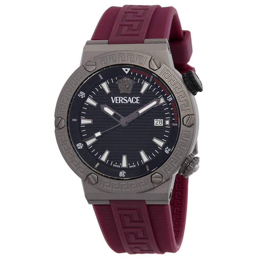 Versace Greca Logo Diver Quartz Black Dial Purple Rubber Strap Watch for Men - VE8G00224