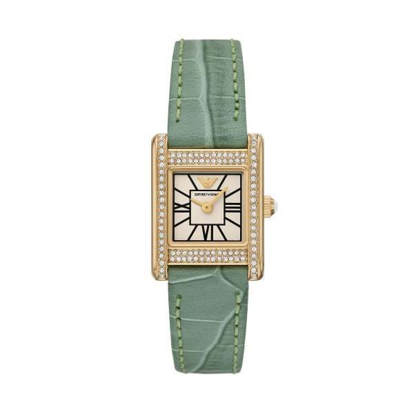 Emporio Armani Classic White Dial Green Leather Strap Watch for Women - AR11661
