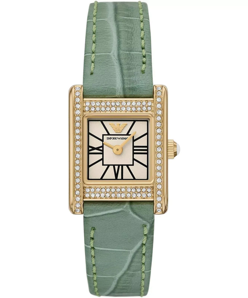 Emporio Armani Classic White Dial Green Leather Strap Watch for Women - AR11661