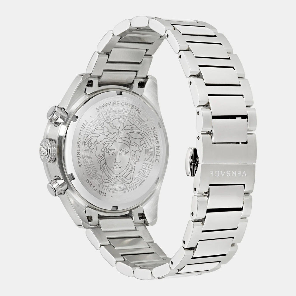 Versace Greca Dome Chronograph Blue Dial Silver Steel Strap Watch for Men - VE6K00323