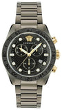 Versace Greca Dome Chronograph Black Dial Grey Steel Strap Watch for Men - VE6K00623
