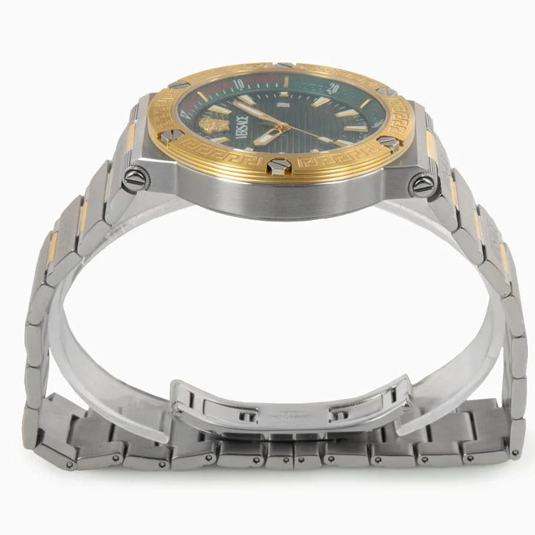 Versace Greca Logo Diver Quartz Green Dial Two Tone Steel Strap Watch for Men - VE8G00524