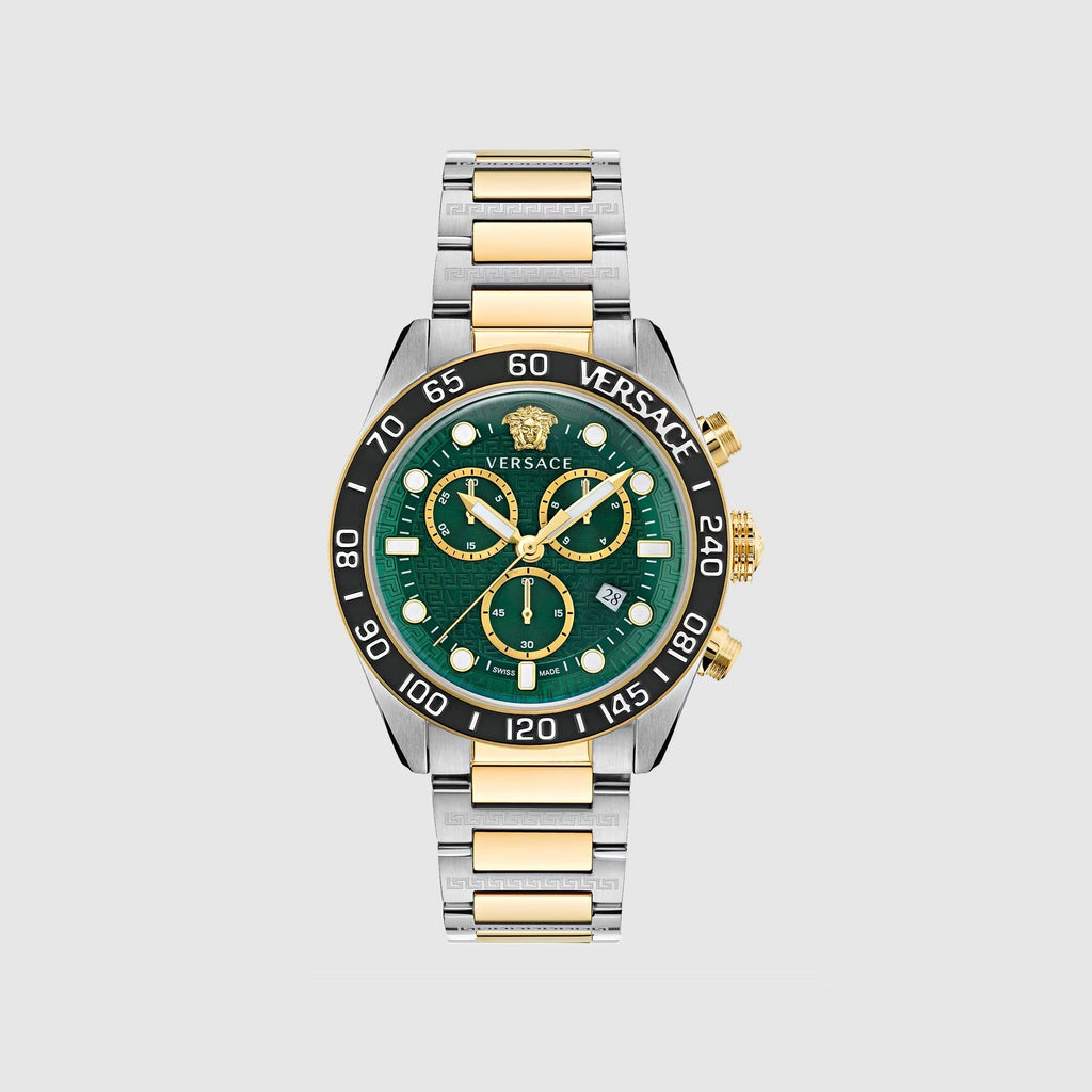 Versace Greca Dome Chronograph Green Dial Two Tone Steel Strap Watch for Men - VE6K00423
