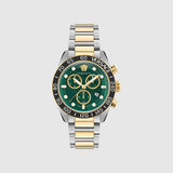 Versace Greca Dome Chronograph Green Dial Two Tone Steel Strap Watch for Men - VE6K00423