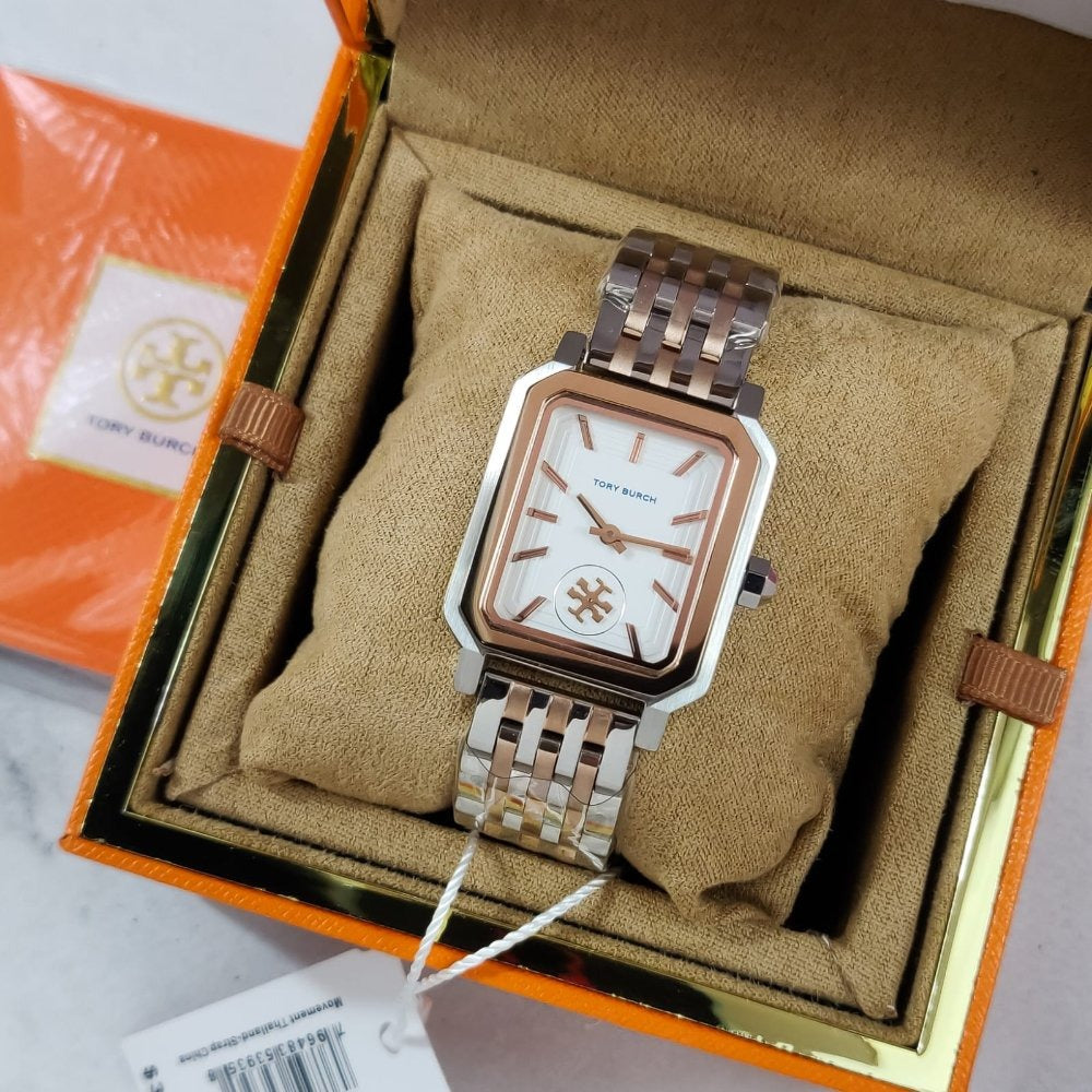 Tory Burch Robinson White Dial Two Tone Steel Strap Watch for Women - TBW1509