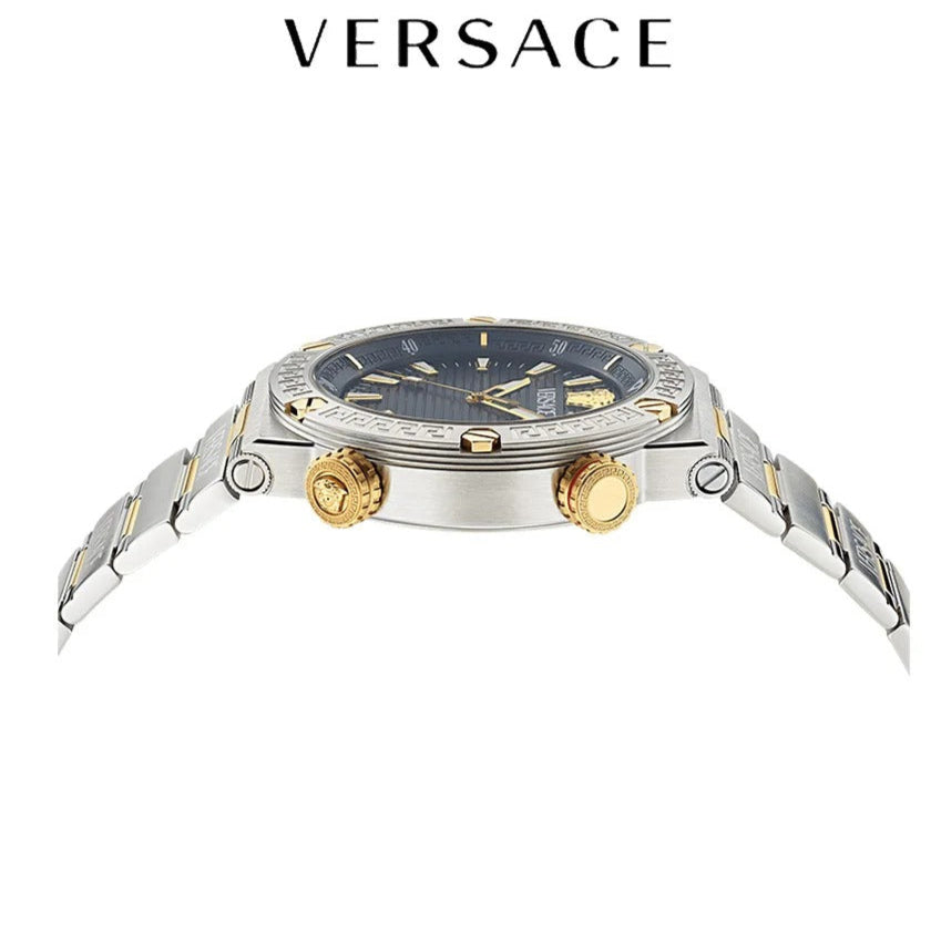 Versace Greca Logo Diver Quartz Black Dial Two Tone Steel Strap Watch for Men - VE8G00424