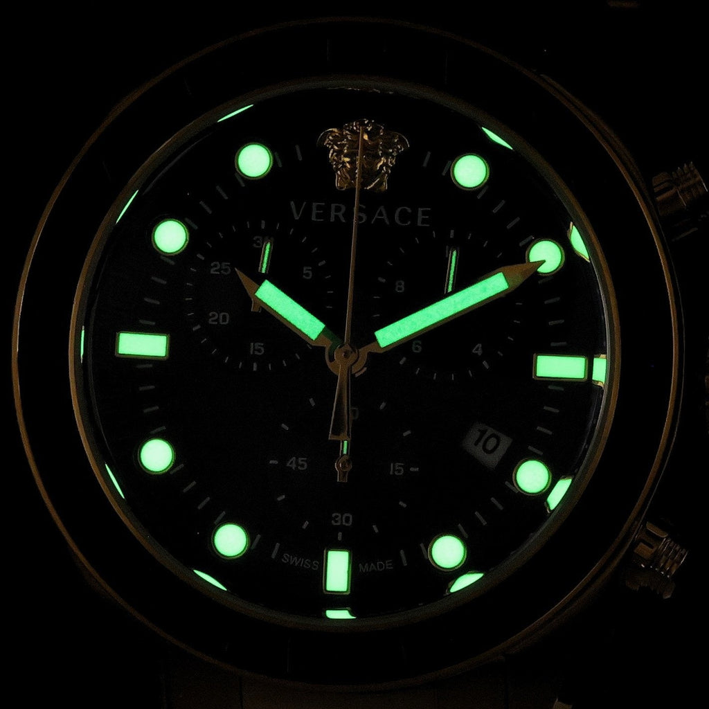 Versace Greca Dome Chronograph Black Dial Gold Steel Strap Watch for Men - VE6K00523