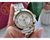 Tory Burch Classic Chronograph White Dial Two Tone Steel Strap Watch for Women - TBW1034