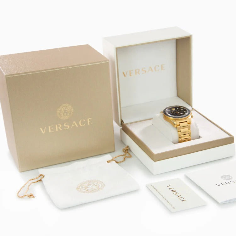 Versace Greca Dome Chronograph Black Dial Gold Steel Strap Watch for Men - VE6K00523