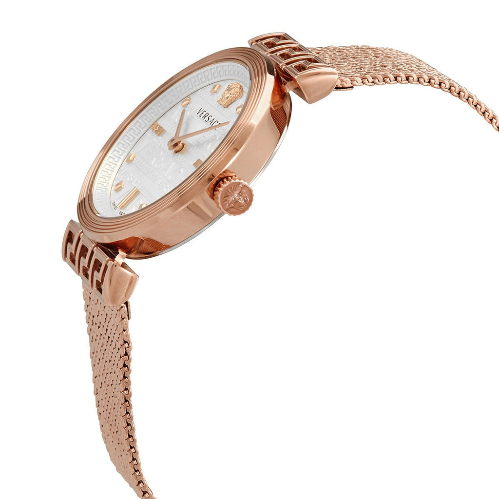Versace Meander White Dial Rose Gold Mesh Bracelet Watch for Women - VELW00620