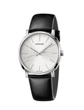 Calvin Klein Posh Silver Dial Black Leather Strap Watch for Men - K8Q311C6