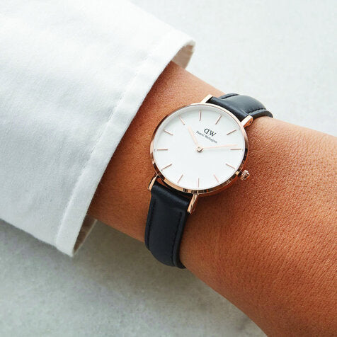 Daniel Wellington Classic Petite Sheffield White Dial Black Leather Strap Watch For Women - DW00100230