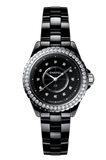 Chanel J12 Diamonds Ceramic Black Dial Black Steel Strap Watch for Women - J12 H3108
