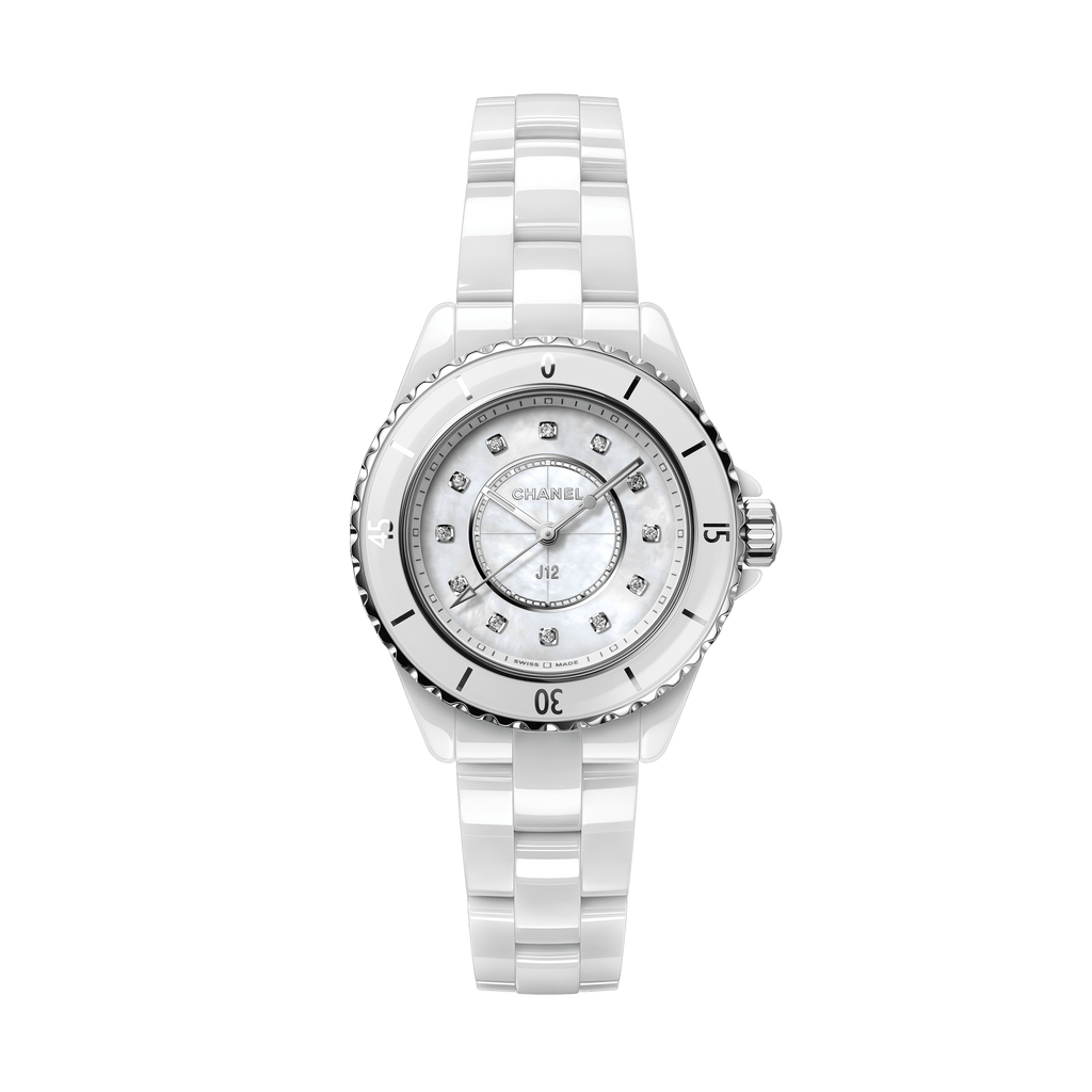 Chanel J12 Quartz Diamonds White Dial White Steel Strap Watch for Women - J12 H3110