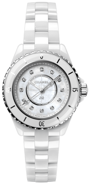 Chanel J12 Diamonds Mother of Pearl White Dial White Steel Strap Watch for Women - J12 H5704