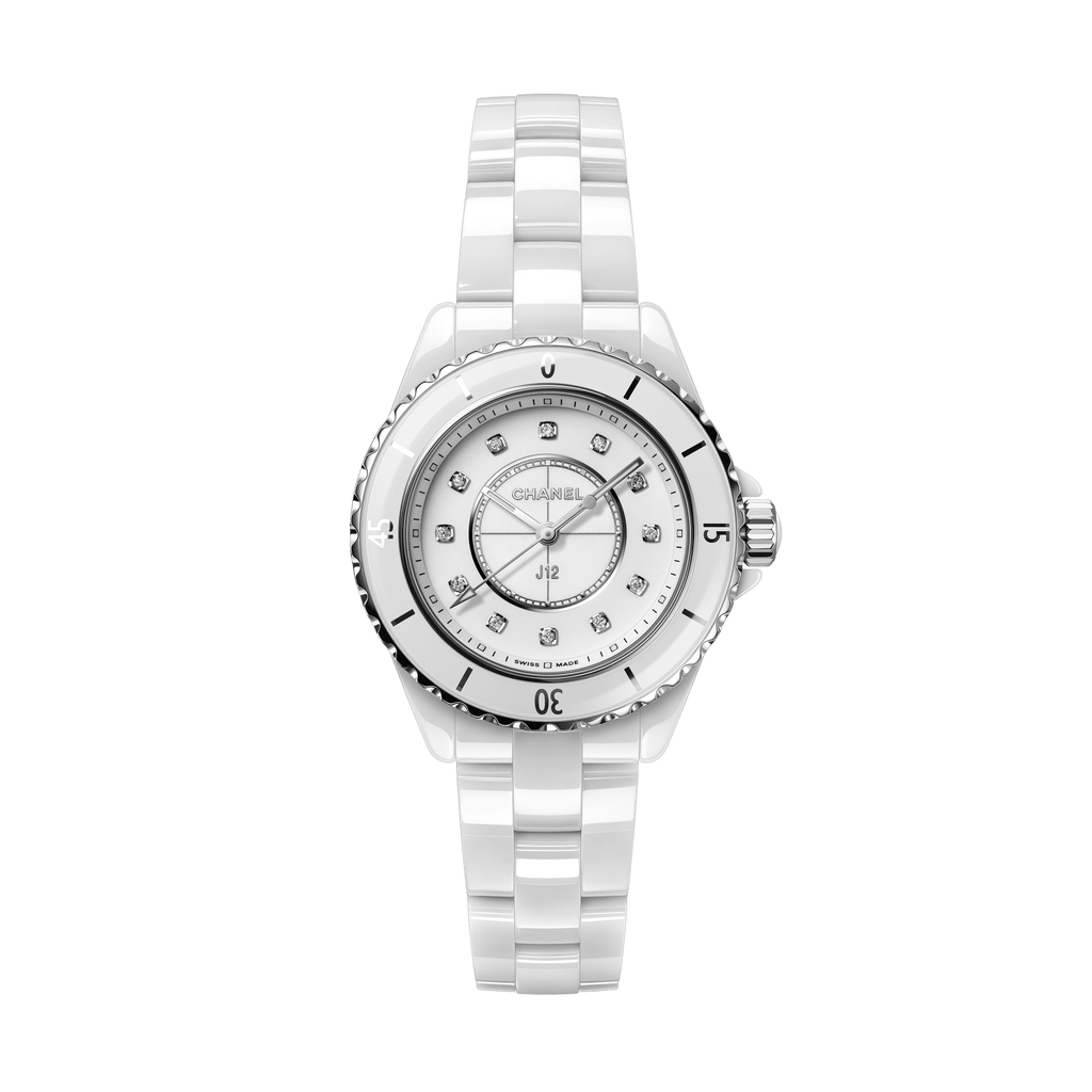 Chanel J12 Quartz Diamonds White Dial White Steel Strap Watch for Women - J12 H5703