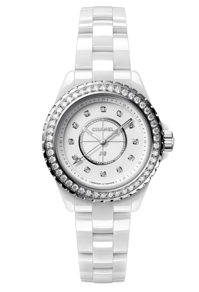 Chanel J12 Quartz Diamonds White Dial White Steel Strap Watch for Women - J12 H3110