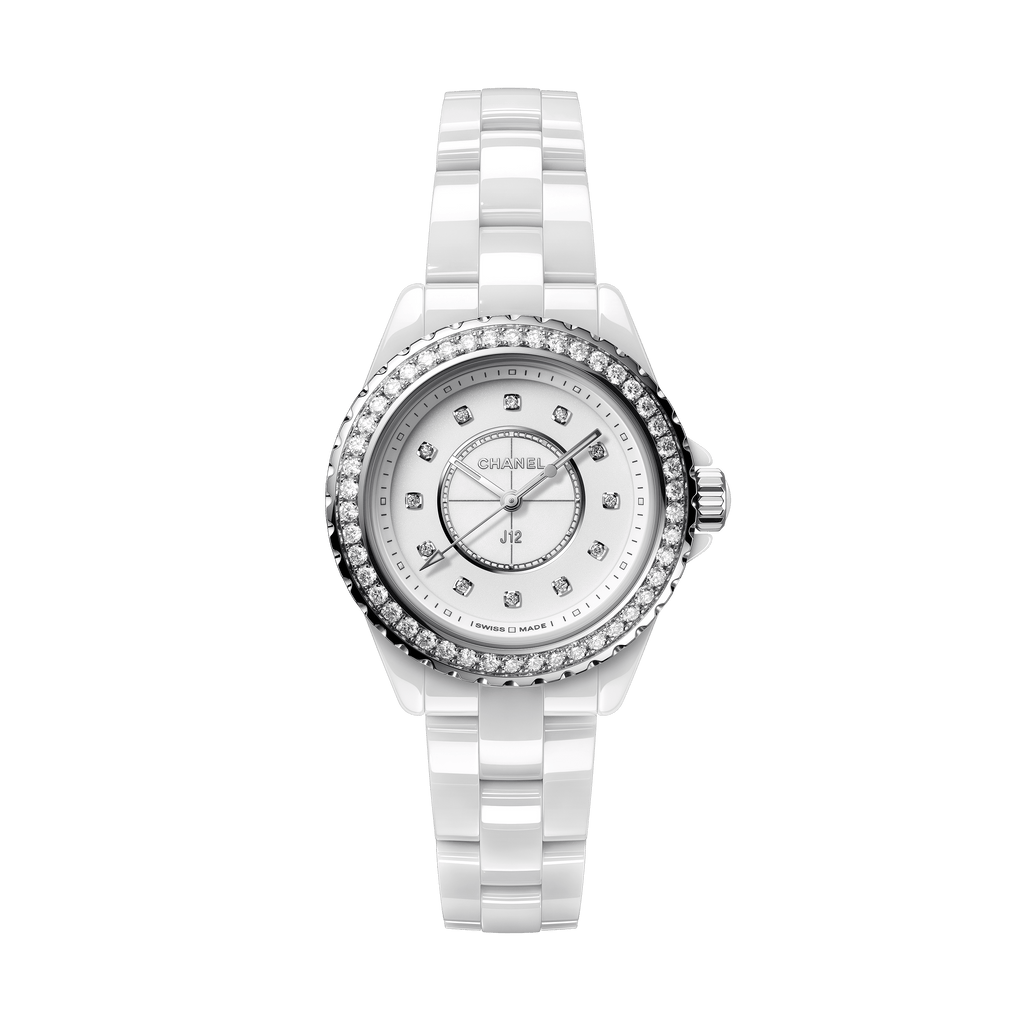 Chanel J12 Quartz Diamonds White Dial White Steel Strap Watch for Women - J12 H6418