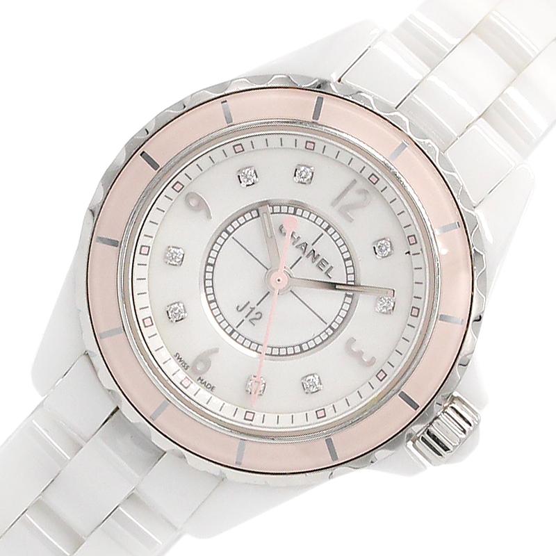 Chanel J12 Quartz Diamonds Ceramic White Dial White Steel Strap Watch for Women - J12 H4466