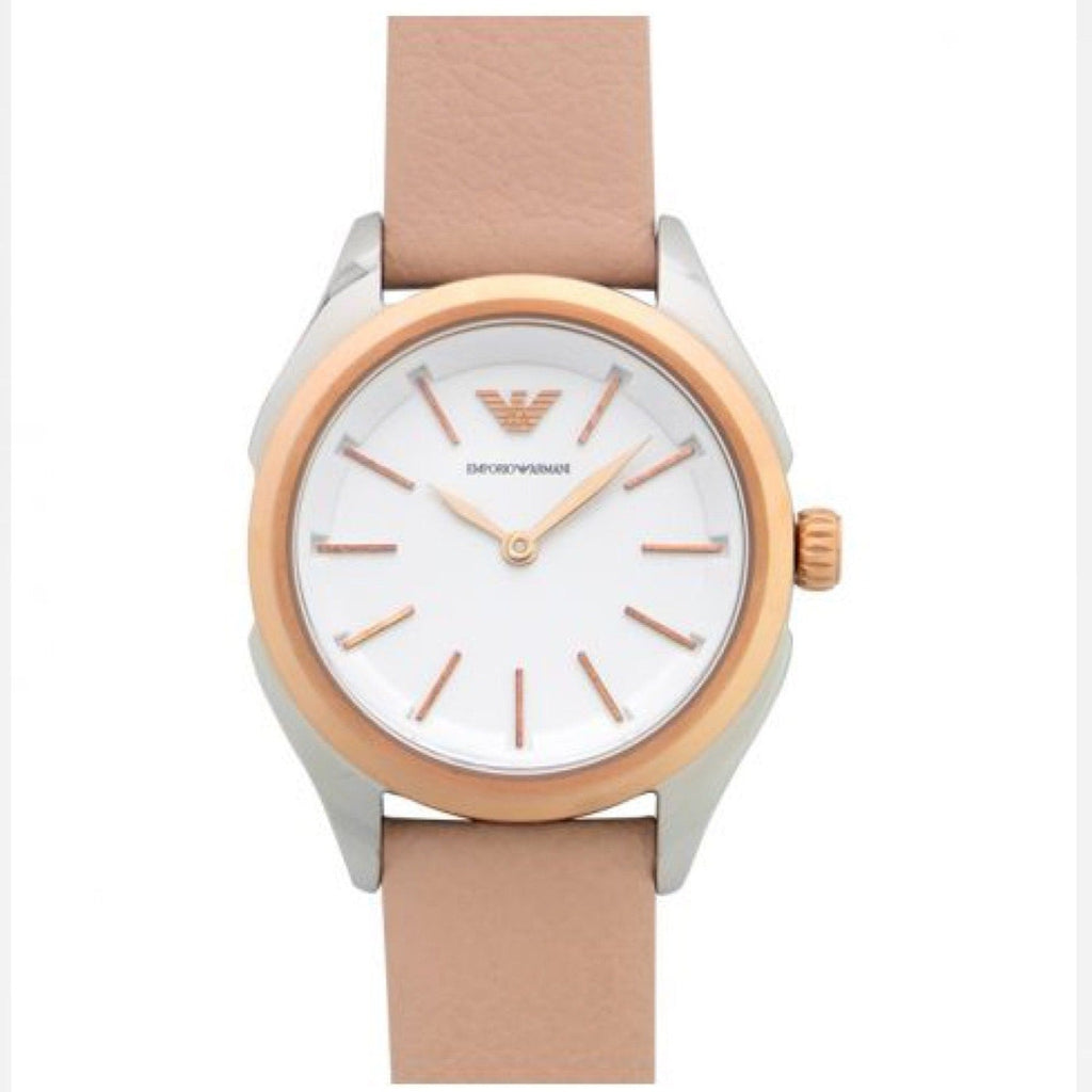 Emporio Armani Valeria Quartz White Dial Beige Leather Strap Watch For Women - AR11031