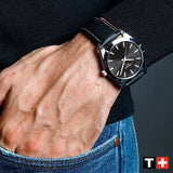 Tissot Gentleman Powermatic 80 Silicium Black Dial Black Leather Strap Watch For Men - T127.407.16.051.00