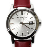 Burberry The City Silver Dial Red Leather Strap Watch for Women - BU9129