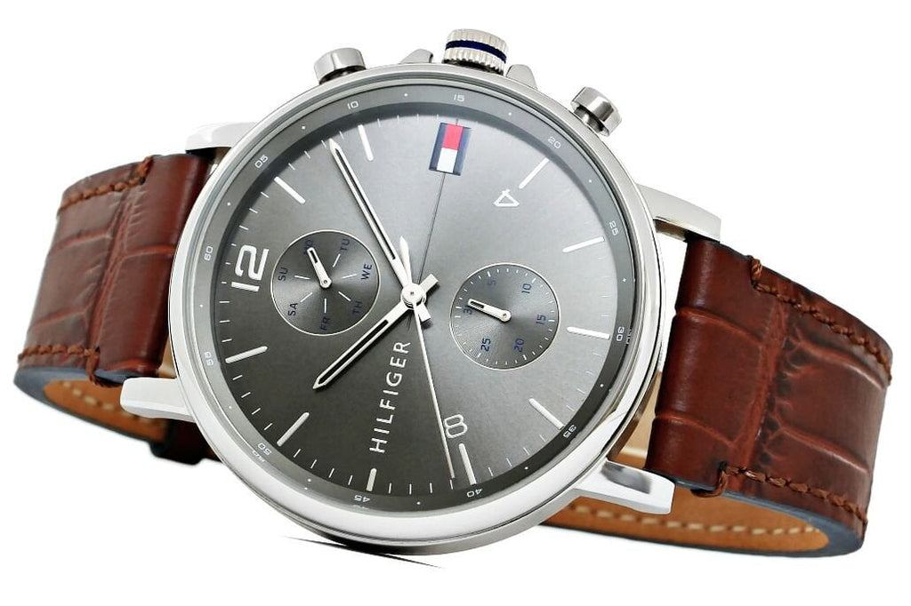 Tommy Hilfiger Daniel Grey Dial Brown Leather Strap Watch for Men - 1710416