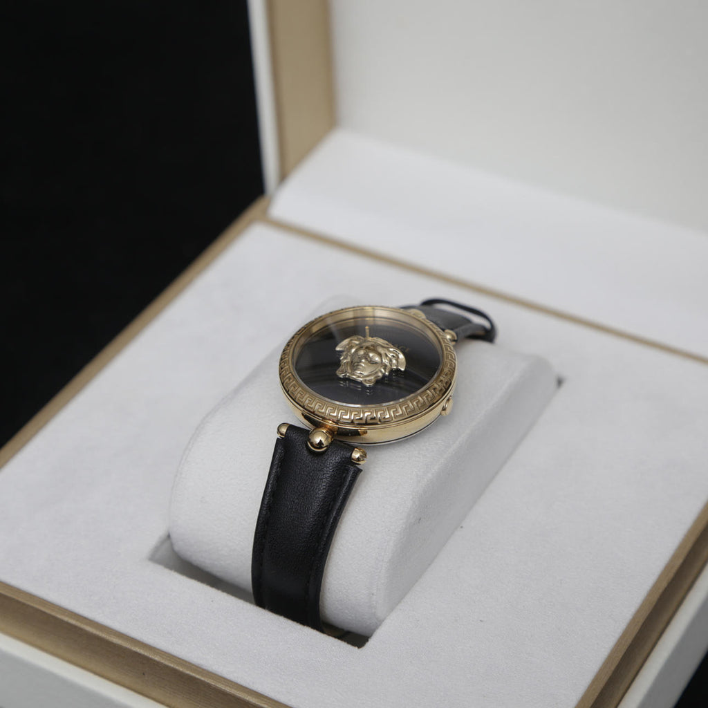 Versace Palazzo Empire Black Dial Black Leather Strap Watch for Women - VCO020017