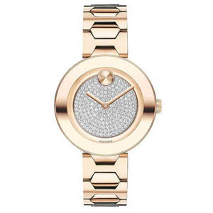 Movado Bold Crystal Pave Rose Gold Dial Rose Gold Steel Strap Watch For Women - 3600493