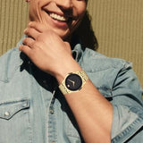 Movado Museum Black Dial Gold Steel Strap Watch For Men - 606997