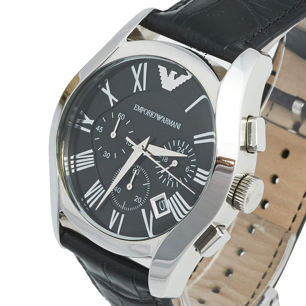 Emporio Armani Valente Chronograph Black Dial Black Leather Strap Watch For Men - AR1633