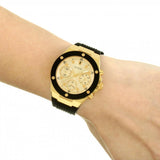 Guess Athena Gold Dial Black Rubber Strap Watch For Women - GW0030L2