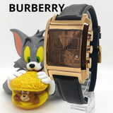 Burberry Heritage Chronograph Square Grey Dial Brown Leather Strap Watch for Men - BU1566