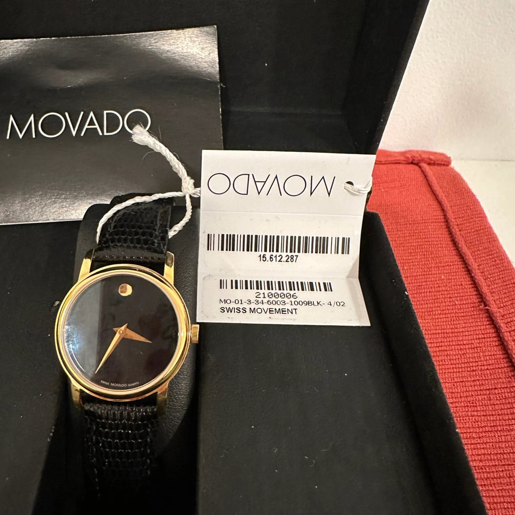Movado Museum Black Dial Black Leather Strap Watch For Women - 2100006