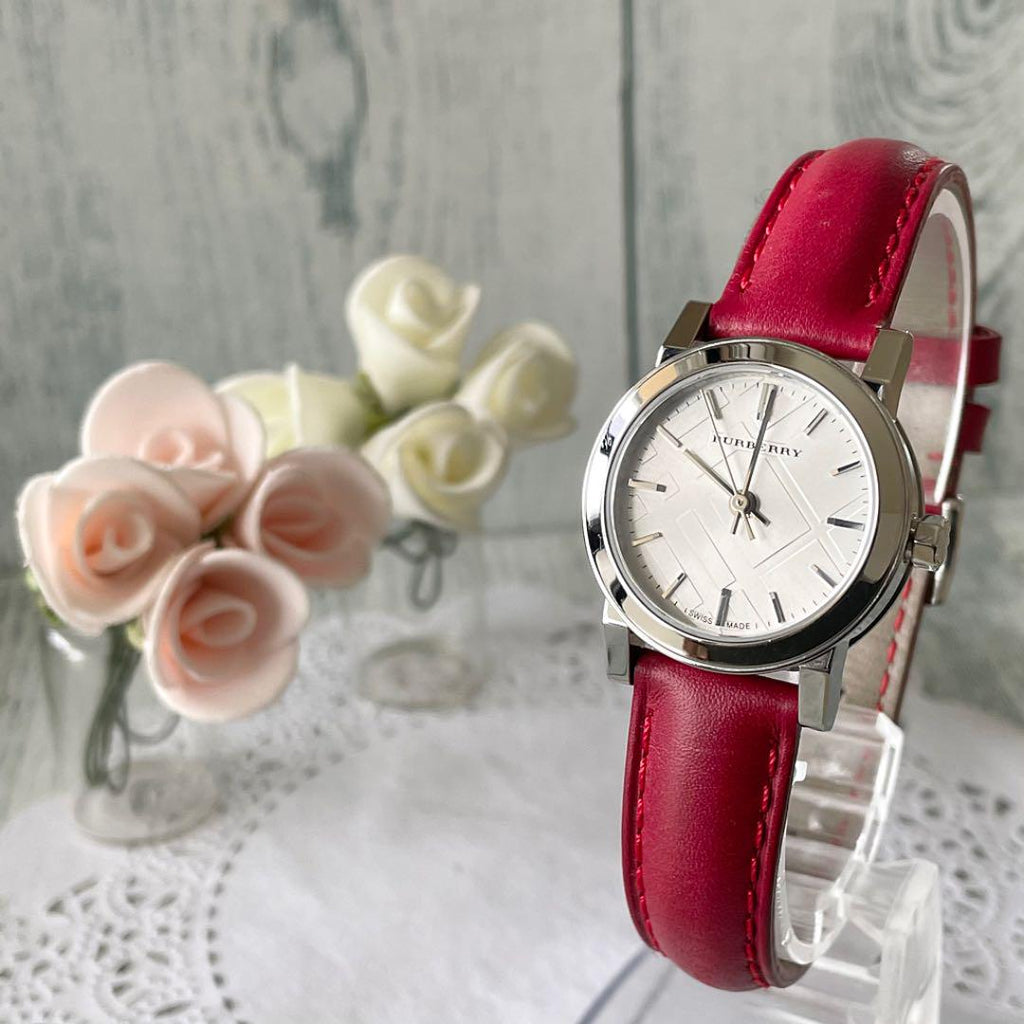 Burberry The City Silver Dial Red Strap Watch for Women - BU9232