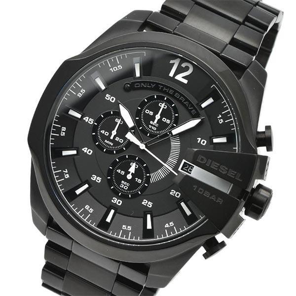 Diesel Mega Chief Chronograph Black Dial Black Steel Strap Watch For Men - DZ4283