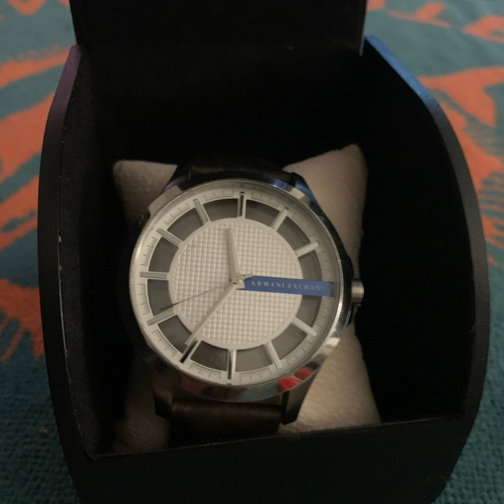 Armani Exchange Hampton Chronograph White Dial Brown Leather Strap Watch For Men - AX2187