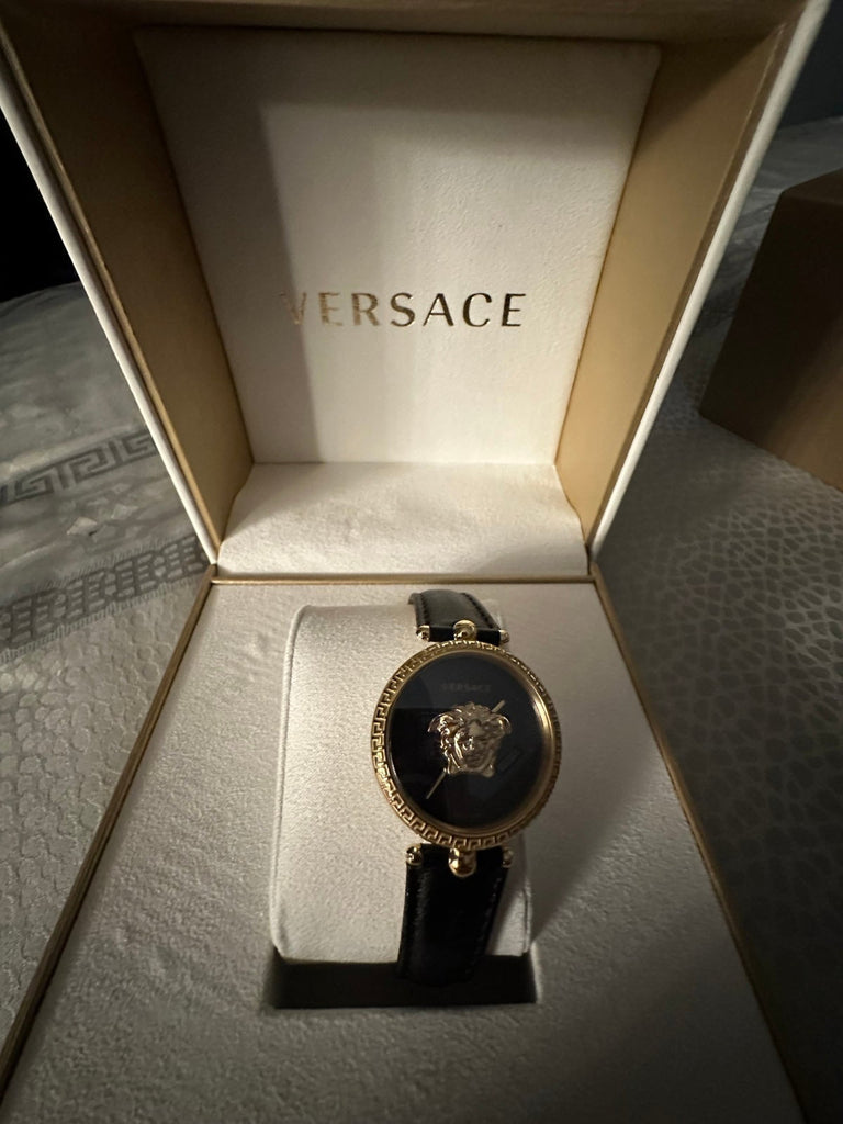 Versace Palazzo Empire Black Dial Black Leather Strap Watch for Women - VCO020017