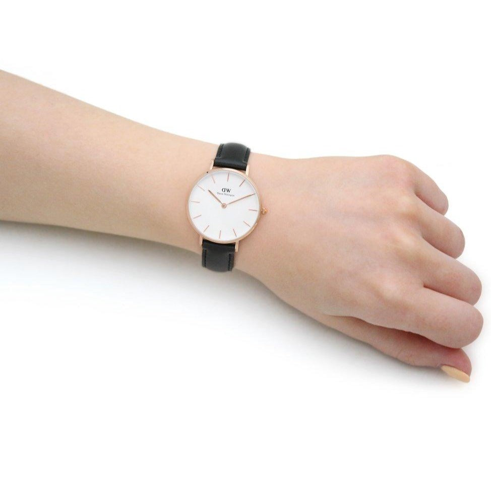 Daniel Wellington Petite Sheffield White Dial Black Leather Strap Watch For Women - DW00100174
