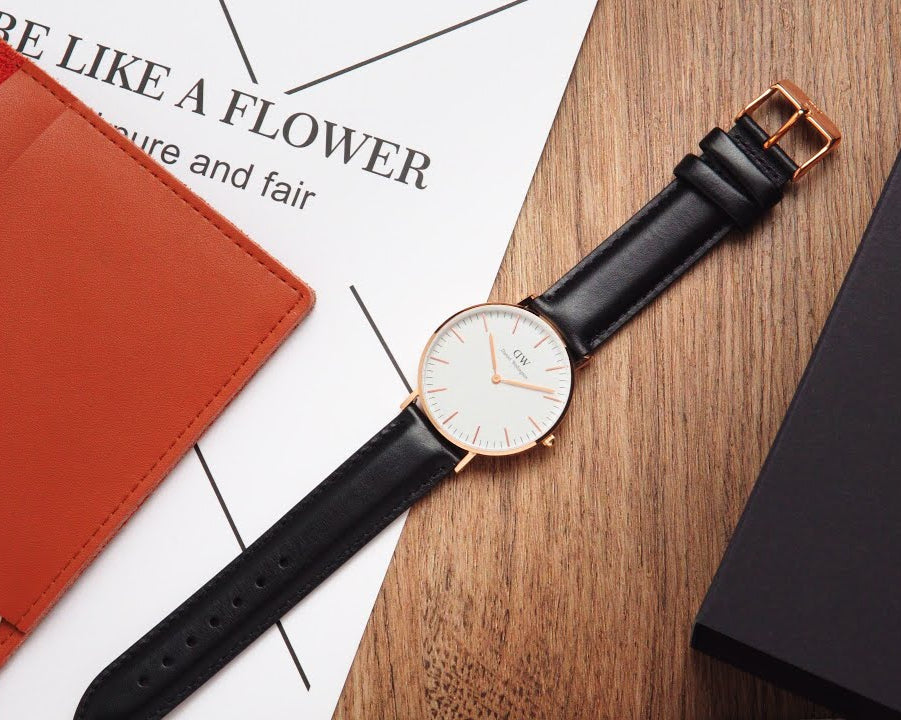 Daniel Wellington Classic Sheffield White Dial Black Leather Strap Watch for Women - DW00100036