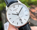 Tissot Chemin Des Tourelles Powermatic 80 Silver Dial Black Leather Strap Watch For Men - T099.407.16.037.00