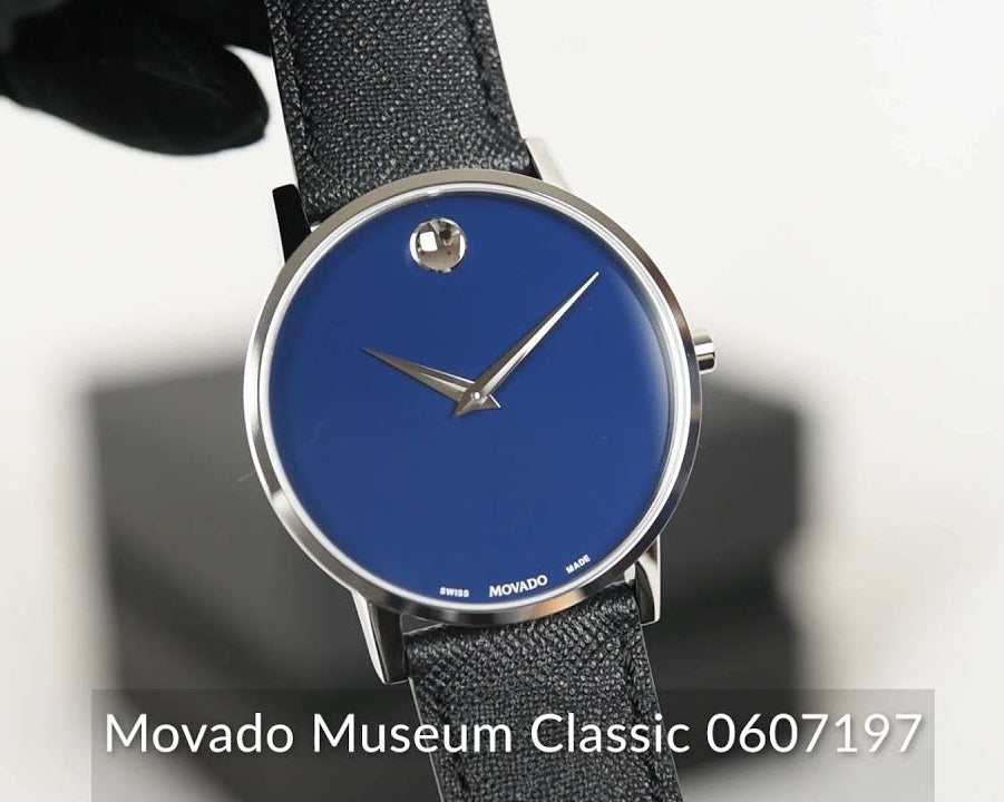 Movado Museum Classic Blue Dial Black Leather Strap Watch for Men - 0607197
