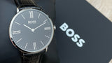 Hugo Boss Jackson Black Dial Black Leather Strap Watch for Men - 1513369