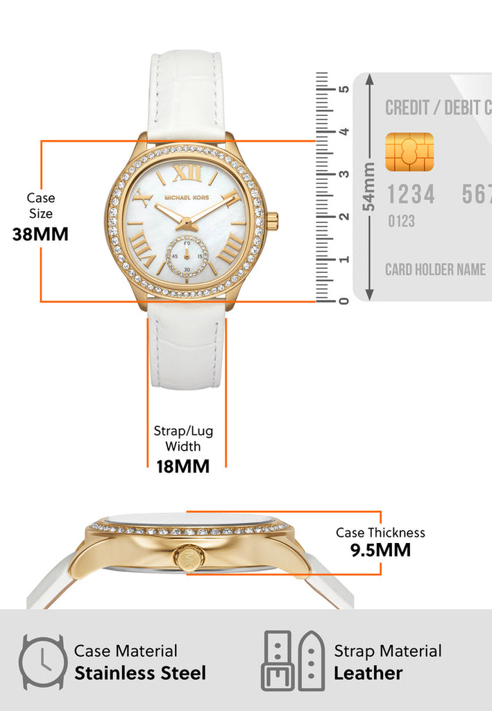 Michael Kors Sage Three-Hand Mother of Pearl White Dial White Leather Strap Watch for Women - MK4818