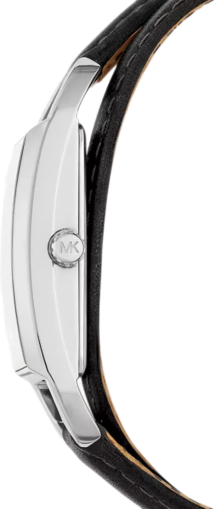 Michael Kors Empire Three-Hand Silver Dial Black Leather Strap Watch For Women - MK4722